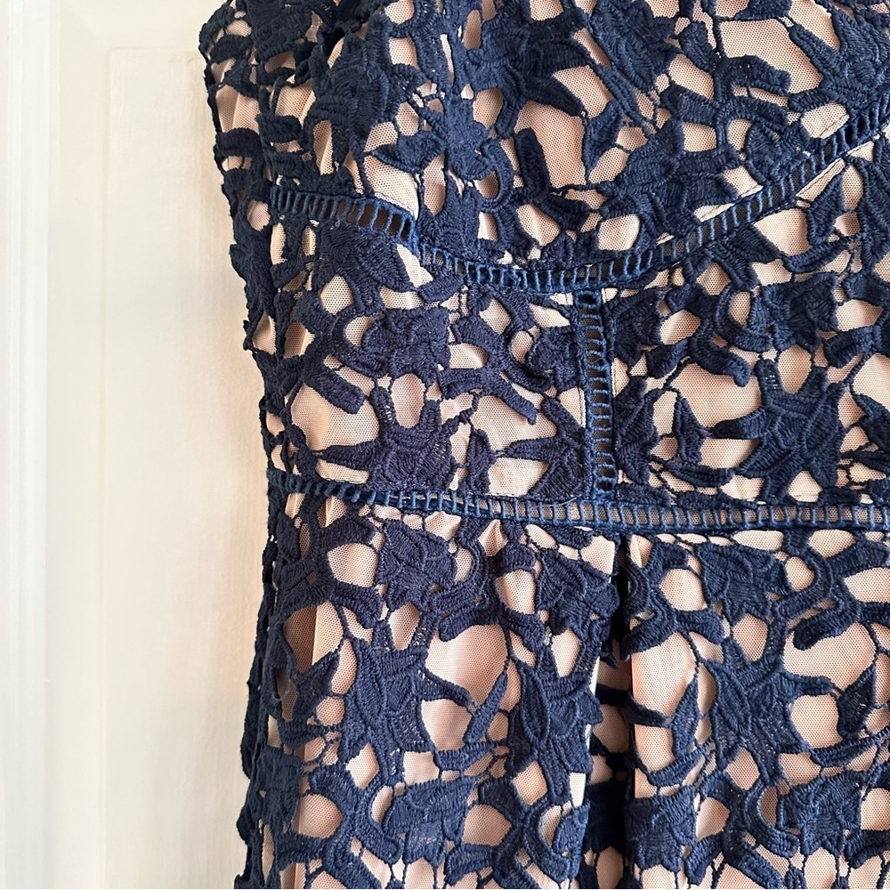 City Chic Navy Lace Midi Dress with Nude Lining - Picture 9 of 12